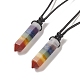 Natural & Synthetic Mixed Gemstone Bullet Pendant Necklace with Waxed Cords for Women(NJEW-M196-02B)-1