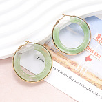 304 Stainless Steel Acrylic Hoop Earrings, Golden, Dark Sea Green, 35mm(FS-WG57303-03)