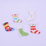 2-Hole Printed Wooden Buttons, for Sewing Crafting, for Christmas, Dyed, Christmas Socks, Mixed Color, 30x20.5x2.5mm, Hole: 2mm(WOOD-WH0104-17)