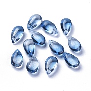 Transparent Glass Charms, Dyed & Heated, Teardrop, Cornflower Blue, 13.5x8x5.5mm, Hole: 1mm(X-GLAA-O017-01G)