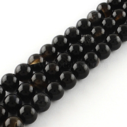 Natural Black Agate Round Bead Strands, 4mm, Hole: 1mm, about 95pcs/strand, 15.7 inch(G-R342-4mm-01)