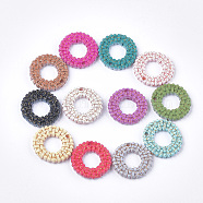 Resin Pendants, Imitation Woven Rattan Pattern, Flat Round, Mixed Color, 25x24x4mm, Hole: 1.8mm(X-RESI-S364-39)