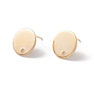 201 Stainless Steel Stud Earring Findings, with 316 Surgical Stainless Steel Pins and Hole, Flat Round, Real 24K Gold Plated, 12mm, Hole: 1.5mm, Pin: 0.7mm(STAS-P308-09B-G)