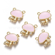 Autumn Theme Brass Micro Pave Clear Cubic Zirconia Charms, Long-Lasting Plated Links, with Enamel, Mushroom, Real 18K Gold Plated, Pink, 12.2x11x2mm, Hole: 1.2mm(ZIRC-B002-33G-B)