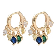 Real 18K Gold Plated Brass Dangle Hoop Earrings, with Glass, Green, 20.5x18.5mm(EJEW-L269-030G)