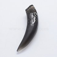 Carved Natural Obsidian Big Pendants, Ivory Shaped, 59.5x14.5x12.5mm, Hole: 1.5mm(G-E428-11)