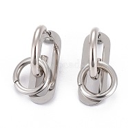304 Stainless Steel Half Hoop Earrings, Stud Earrings, with Ear Nut, Oval & Ring, Stainless Steel Color, 24x12x24mm, Pin: 1mm(EJEW-F257-04P)