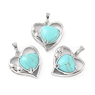 Synthetic Turquoise Pendants, with Platinum Tone Brass Findings, Cadmium Free & Lead Free, Heart, Valentine's Day, 28x26x5mm, Hole: 8x5mm(G-C236-01H-P-RS)