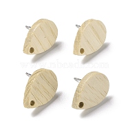 Ash Wood Stud Earring Findings, with 304 Stainless Steel Pin, Teardrop, 16.5x11mm, Hole: 1.8mm, Pin: 0.7mm(EJEW-N017-011C)