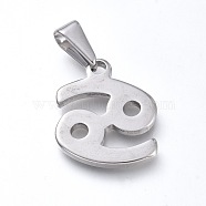 304 Stainless Steel Pendants, Constellation/Zodiac Sign, Stainless Steel Color, Cancer, 19x18x1.8mm, Hole: 3x6mm(STAS-L210-06H-P-01)