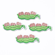 Computerized Embroidery Cloth Iron On/Sew On Patches, Costume Accessories, Appliques, Pease, Lime, 23x53x1.5mm(AJEW-T005-13)