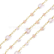 Butterfly & Round Glass Beaded Chains, Faceted, Unwelded, with Brass Chains, Golden, Lavender, 13~19x4~8x4~5mm(CHS-P016-38G-01)