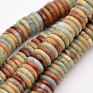 Flat Round/Disc Synthetic Aqua Terra Jasper Beads Strands, Heishi Beads, Dyed, 10x3mm, Hole: 2mm, about 149pcs/strand, 15.1 inch(G-N0160-01-3x10)