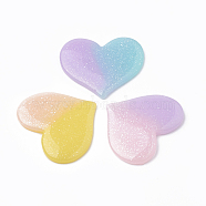 Resin Cabochons, with Glitter Powder, Imitation Jelly Style, Two Tone, Heart, Mixed Color, 30.5x36x3mm(CRES-N016-32)