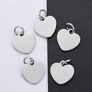 201 Stainless Steel Stamping Blank Tag Charms, Manual Polishing, Heart, Stainless Steel Color, 10.5x10.5x1mm, Hole: 3mm(STAS-S105-T617-1)