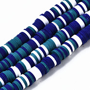 Handmade Polymer Clay Beads Strands, for DIY Jewelry Crafts Supplies, Heishi Beads, Disc/Flat Round, Blue, 6x0.5~1mm, Hole: 1.8mm, about 290~320pcs/strand, 15.75 inch~16.14 inch(40~41cm)(CLAY-R089-6mm-138)