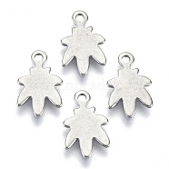 Non-Tarnish 201 Stainless Steel Charms, Pot Leaf/Hemp Leaf Shape, Stainless Steel Color, 12x7.5x0.7mm, Hole: 1.2mm(X-STAS-R116-038)