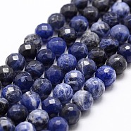 Natural Sodalite Beads Strands, Grade A, Faceted, Round, 8mm, Hole: 1mm, about 44pcs/strand, 14.9 inch~15.1 inch(X-G-D840-19-8mm)