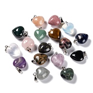 Natural & Synthetic Gemstone Pendants, with Platinum Brass Loops, Heart, 18~19x15~15.5x6~8mm, Hole: 6x2.5~3mm(G-I311-A)
