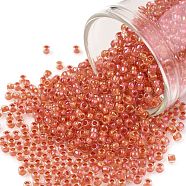 TOHO Round Seed Beads, Japanese Seed Beads, (190) Inside Color Luster Crystal/Tropical Sunset Lined, 11/0, 2.2mm, Hole: 0.8mm, about 1110pcs/10g(X-SEED-TR11-0190)