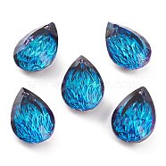 Embossed Glass Rhinestone Pendants, Teardrop, Faceted, Bermuda Blue, 14x9x5mm, Hole: 1.4mm(GLAA-J101-05A-001BB)