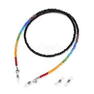 Chakra Eyeglasses Chains, Neck Strap for Eyeglasses, with Faceted Rondelle Transparent Glass Beads and 304 Stainless Steel Lobster Claw Clasps, Black, 27.95 inch(71cm)(X-AJEW-EH00089-06)