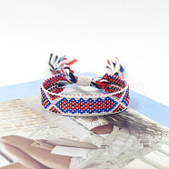 Polyester Braided Rhombus Pattern Cord Bracelet, Ethnic Tribal Adjustable Brazilian Bracelet for Women, White, 5-7/8 inch(15cm)(FIND-PW0013-004A-21)