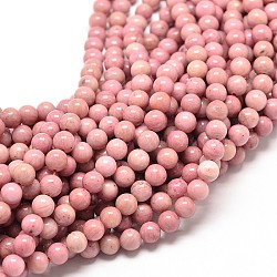 Natural Rhodonite Round Bead Strands, 6mm, Hole: 1mm, about 58~65pcs/strand, 16 inch(G-P072-38-6mm)