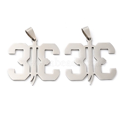 201 Stainless Steel Pendants, Laser Cut, Number 33 Charm, Stainless Steel Color, 35.5x34.5x1mm, Hole: 8x4mm(STAS-Q245-05P)