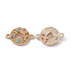 Alloy Crystal Rhinestones Connector Charms, with Enamel, Flat Round Links with Colorful Evil Eye Flower, Golden, 23x16x3mm, Hole: 1.8mm(FIND-A024-49G)