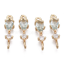 Brass Micro Pave Cubic Zirconia Links Connectors, with Glass, Long-Lasting Plated, Light Gold, Teardrop, Light Cyan, 17x5x3.5mm, Hole: 1.5mm(X-KK-R111-007-A06)
