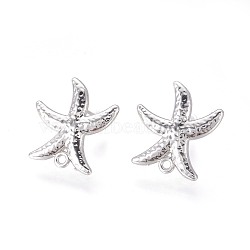 Brass Stud Earring Findings, with Plastic Ear Nuts and Loop, Long-Lasting Plated, Starfish/Sea Stars, Platinum, 18x17x2mm, Hole: 1.2mm, Pin: 0.7mm(KK-F809-15P)