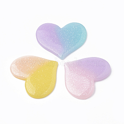Resin Cabochons, with Glitter Powder, Imitation Jelly Style, Two Tone, Heart, Mixed Color, 30.5x36x3mm(CRES-N016-32)