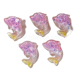 5Pcs Resin Cabochos, with Glitter Power, Dolphin, Violet, 23x17mm, 5pcs/set(PW-WG40A36-01)