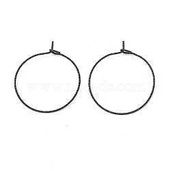 Ion Plating(IP) 316 Surgical Stainless Steel Hoop Earrings Findings, Wine Glass Charms Rings, Electrophoresis Black, 25x21mm, Pin: 0.6mm(X-STAS-D183-02EB-02)