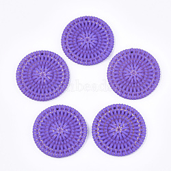 Resin Pendants, Imitation Woven Rattan Pattern, Flat Round, Medium Purple, 38~38.5x5.5mm, Hole: 1.2mm(RESI-S378-03B-10)