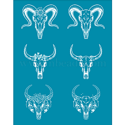 Silk Screen Printing Stencil, for Painting on Wood, DIY Decoration T-Shirt Fabric, Cattle Skull Pattern, 100x127mm(DIY-WH0341-281)
