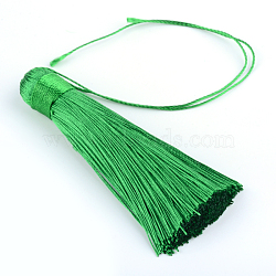 Polyester Tassel Pendant Decorations, Green, 77~81x12~13mm(AJEW-R057-09)