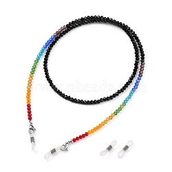 Chakra Eyeglasses Chains, Face Mask Chains, Neck Strap for Eyeglasses, with Faceted Rondelle Transparent Glass Beads and 304 Stainless Steel Lobster Claw Clasps, Black, 27.95 inch(71cm)(X-AJEW-EH00089-06)
