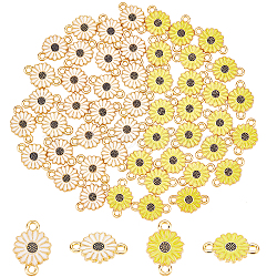 50Pcs 2 Colors Golden Tone Alloy Connector Charms, with Enamel, Daisy Flower, Mixed Color, 20.5x13.5x2.5mm, Hole: 2mm, 25pcs/color(FIND-CA0004-55)