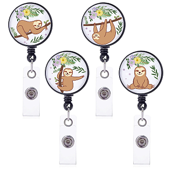 Fingerinspire 4 Pcs 4 Styles ABS Plastic Retractable Badge Reel, Card Holders, with Platinum Snap Buttons, ID Badge Holder Retractable for Nurses, Flat Round, Animal Pattern, 85x17mm, 1pc/style
