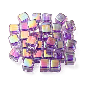 UV Plating Transparent Acrylic European Beads, Large Hole Beads, Cube, Dark Violet, 13.5x13.5x13.5mm, Hole: 4mm