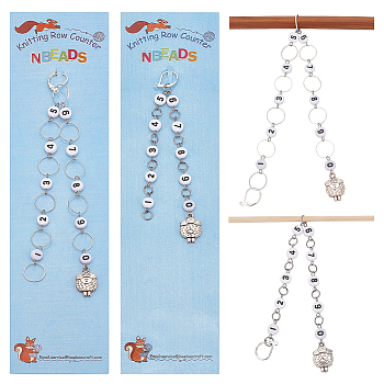 2Pcs 2 Style Sheep Charm Knitting Row Counter Chains, Alloy & Acrylic & Brass 0~9 Numbered Stitch Marker for Tracking Project Progress, Mixed Color, 18.5cm & 25.1cm, 1pc/style