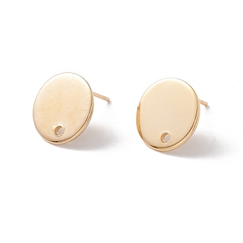 201 Stainless Steel Stud Earring Findings, with 316 Surgical Stainless Steel Pins and Hole, Flat Round, Real 24K Gold Plated, 12mm, Hole: 1.5mm, Pin: 0.7mm