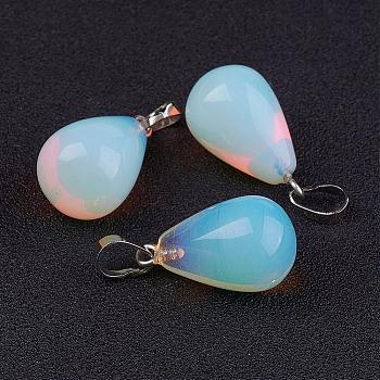 Opalite Pendants, with Platinum Tone Brass Findings, Drop, 24~24.5x14mm, Hole: 5x7mm
