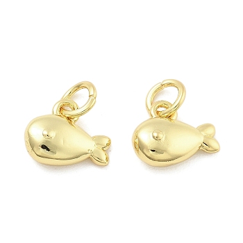 Brass Pendants, Sea Animals Charms, with Jump Ring, Whale, 8.5x10x4.5mm, Hole: 3.5mm