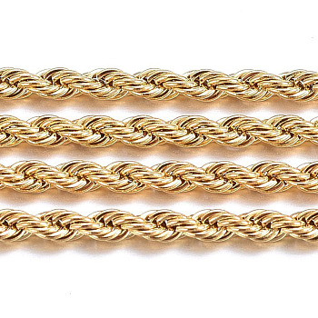 Handmade Ion Plating(IP) 304 Stainless Steel Rope Chains, Unwelded, with Spool, Golden, 2mm, about 32.8 Feet(10m)/roll