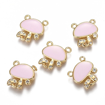 Autumn Theme Brass Micro Pave Clear Cubic Zirconia Charms, Long-Lasting Plated Links, with Enamel, Mushroom, Real 18K Gold Plated, Pink, 12.2x11x2mm, Hole: 1.2mm