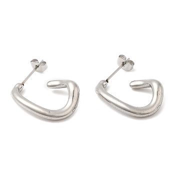 304 Stainless Steel Irregular Trapezoid Stud Earings, Half Hoop Earrings for Women, Stainless Steel Color, 21x4mm