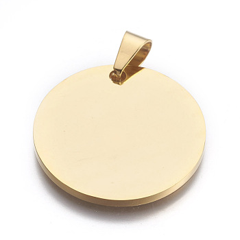 304 Stainless Steel Stamping Blank Tag Pendants, Flat Round, Golden, 30x2mm, Hole: 4.5x9mm
